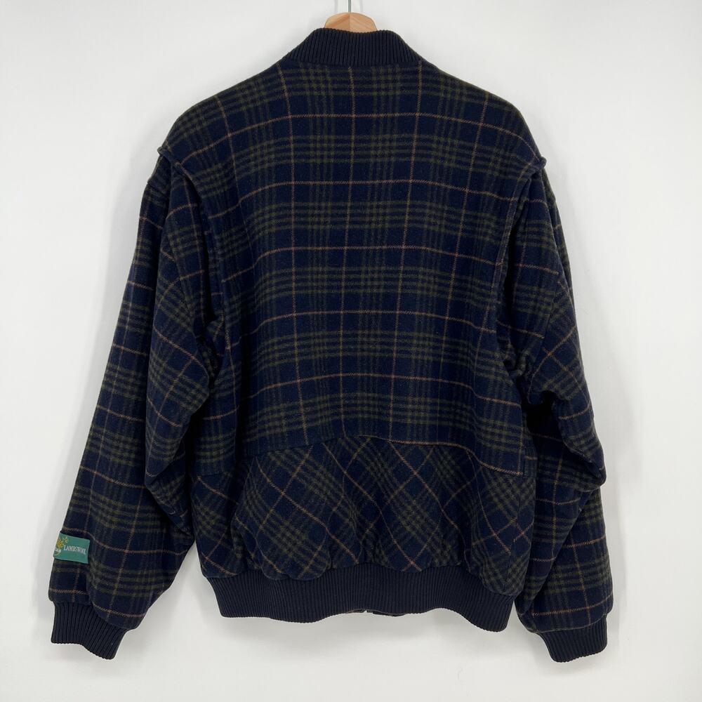Vintage Collie Italian Lambs Wool Varsity Bomber Jacket Mens XL Navy Blue Plaid - Picture 3 of 11